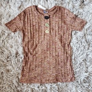 NWT Zara Woven Knit Chunky Buttons Tee shirt Top